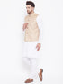 VASTRAMAY Men's Beige And White Cotton Blend Jacket, Kurta and Pyjama Set