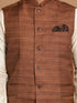 Men's Coffee Brown Nehru Jacket With Cream Solid Kurta And Pyjama Set