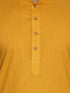 Men's Turquoise Ikkat Printed Cotton Nehru Jacket With Mustard Kurta And White Pyjama Set