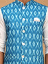 Men's Turquoise Cotton Nehru Jacket With White Kurta And Pyjama Set