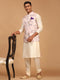 Light Pink Floral Print Nehru Jacket And Cream Solid Kurta With Pyjama Set