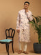 Light Pink Floral Print Nehru Jacket And Pink Printed Kurta With Cream Viscose Pant Set