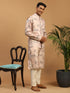 Light Pink Floral Print Nehru Jacket And Pink Printed Kurta With Cream Viscose Pant Set