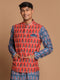 Men's Orange Printed Nehru Jacket