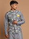 Men's Gray Floral Print Nehru Jacket