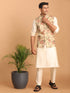 Beige Printed Nehru Jacket And Cream Solid Kurta With Pant Set