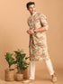 Beige Printed Nehru Jacket And Kurta With Cream Solid Viscose Pant Set