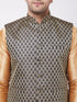 Men's Rose Gold Silk Blend Kurta And Pyjama With Black Woven Nehru Jacket