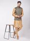 Men's Rose Gold Silk Blend Kurta And Pyjama With Black Woven Nehru Jacket