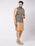 Men's Rose Gold Silk Blend Kurta And Pyjama With Blue Woven Nehru Jacket