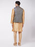 Men's Rose Gold Silk Blend Kurta And Pyjama With Blue Woven Nehru Jacket