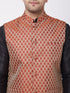 Men's Black Silk Blend Kurta And Dhoti With Maroon Woven Nehru Jacket
