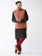 Men's Maroon Silk Blend Ethnic Jacket, Black Kurta And Maroon Pyjama Set