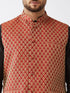 Men's Maroon Silk Blend Ethnic Jacket, Black Kurta And Maroon Pyjama Set