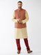 Men's Maroon Silk Blend Ethnic Jacket, Gold Kurta And Maroon Pyjama Set