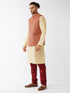 Men's Maroon Silk Blend Ethnic Jacket, Gold Kurta And Maroon Pyjama Set