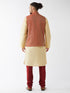 Men's Maroon Silk Blend Ethnic Jacket, Gold Kurta And Maroon Pyjama Set