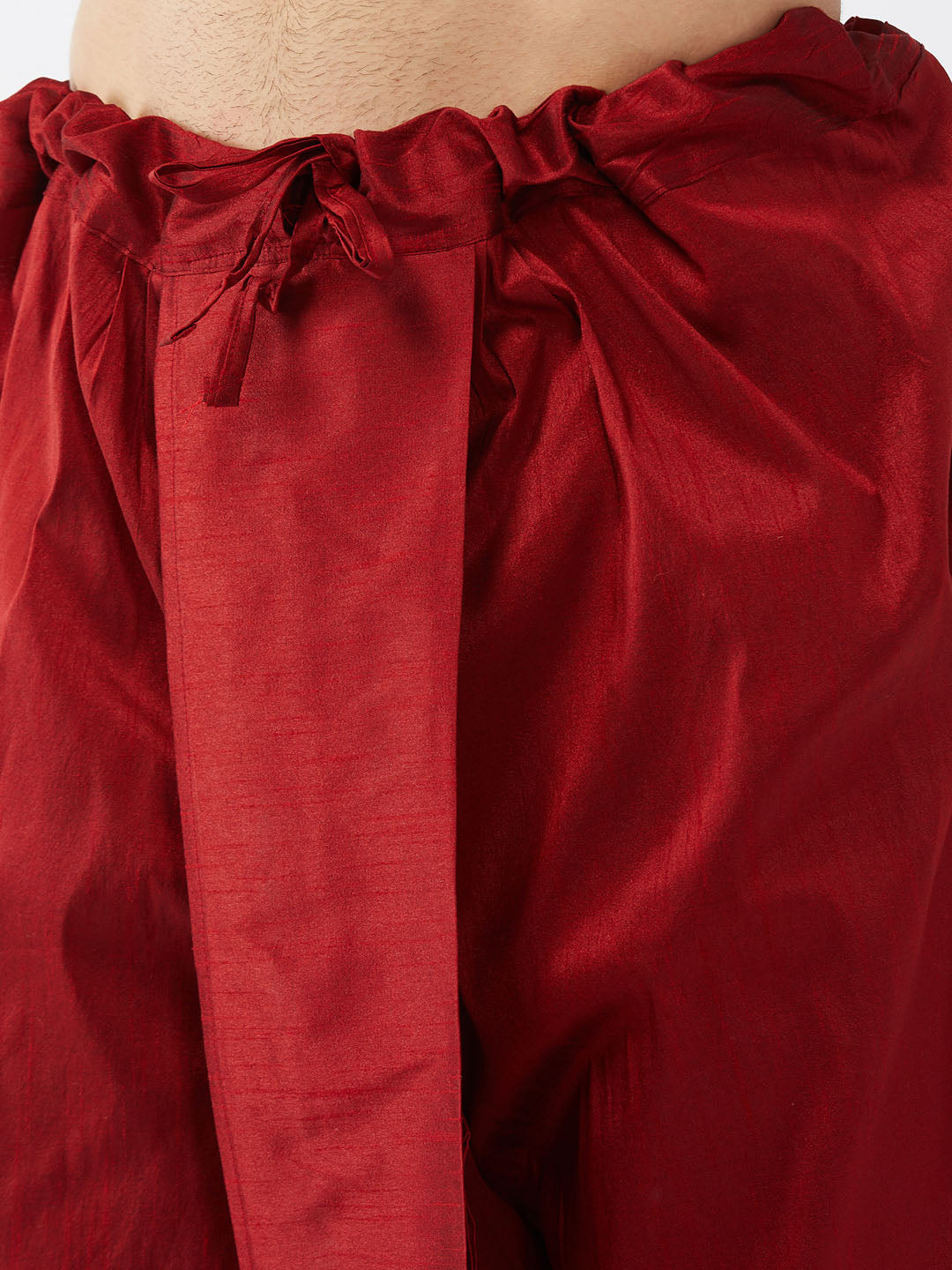 Men's Rose Gold Silk Blend Kurta And Dhoti With Maroon Woven Nehru Jacket