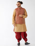 Men's Rose Gold Silk Blend Kurta And Dhoti With Maroon Woven Nehru Jacket