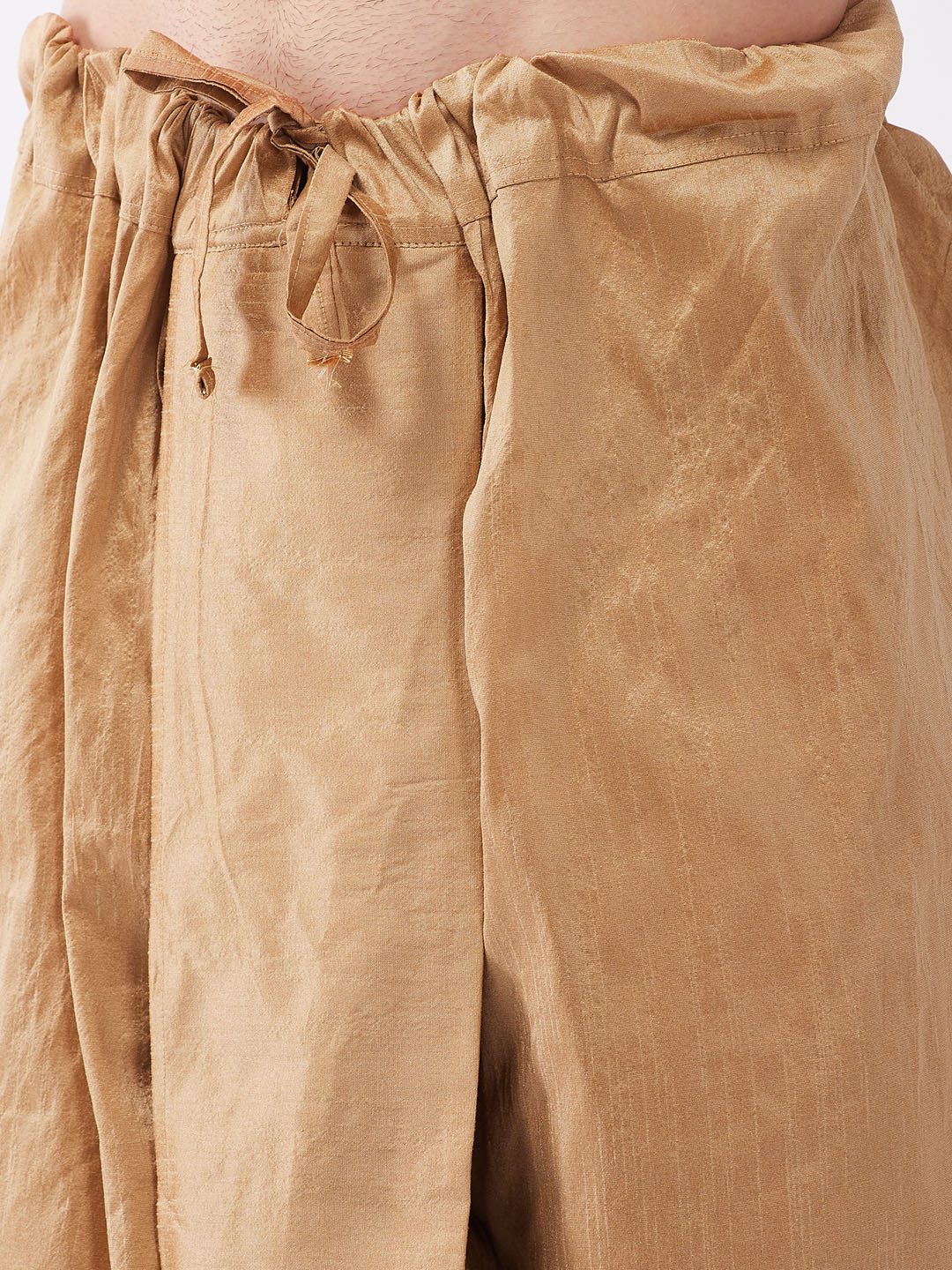 Men's Rose Gold Solid Silk Blend Kurta And Dhoti With Maroon Nehru Jacket