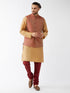 Men's Maroon Silk Blend Ethnic Jacket, Rose Gold Kurta And Maroon Pyjama Set