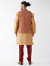 Men's Maroon Silk Blend Ethnic Jacket, Rose Gold Kurta And Maroon Pyjama Set