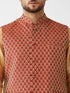 Men's Maroon Silk Blend Ethnic Jacket, Rose Gold Kurta And Maroon Pyjama Set