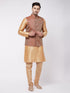 Men's Rose Gold Silk Blend Kurta And Pyjama With Maroon Woven Nehru Jacket