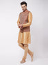 Men's Rose Gold Silk Blend Kurta And Pyjama With Maroon Woven Nehru Jacket