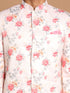 Men's Peach Floral Print Jodhpuri With Cream Solid Kurta And Pyjama Set.