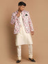 Men's Pink Floral Print Jodhpuri With Cream Solid Kurta And Pyjama Set