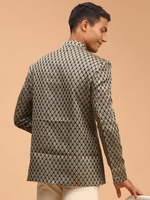 Men's Black Woven Jodhpuri