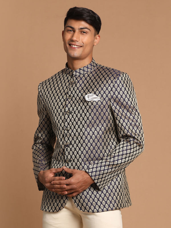 Men's Navy Blue Silk Blend Ethnic Jodhpuri
