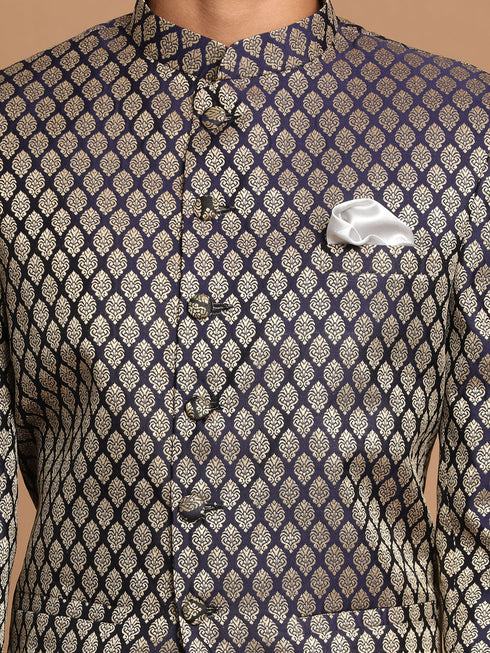 Men's Navy Blue Silk Blend Ethnic Jodhpuri
