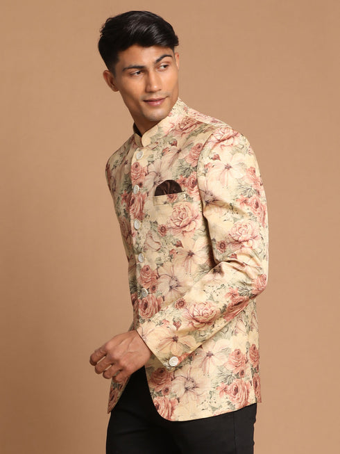 Men's Beige Printed Jodhpuri