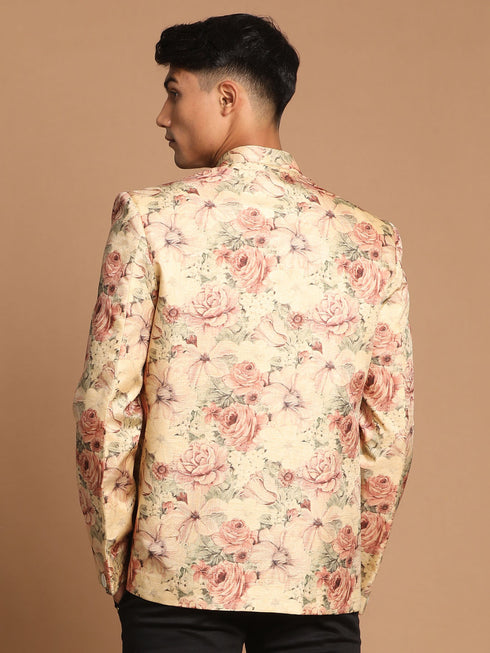 Men's Beige Printed Jodhpuri