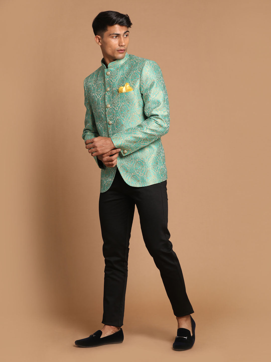 Men's Green Woven Jodhpuri