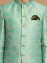 Men's Green Woven Design Jodhpuri And Dark Green Solid Kurta Pyjama Set