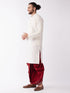 Men's Cream And Maroon Silk Blend Kurta And Dhoti Set