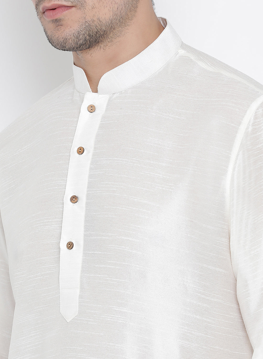 Men's White Cotton Silk Blend Kurta and Pyjama Set
