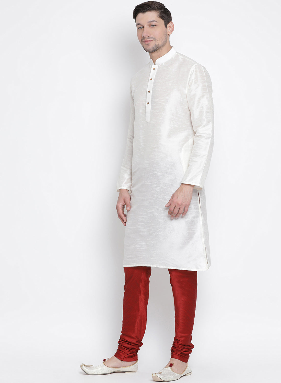 Men's White Cotton Silk Blend Kurta and Pyjama Set