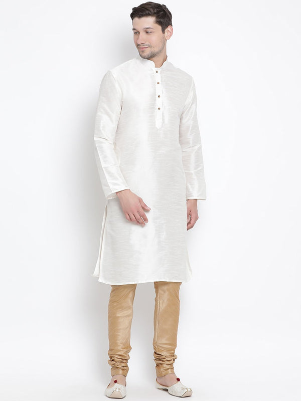 Men's White Cotton Silk Blend Kurta and Pyjama Set
