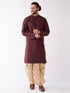 Men's Burgundy Silk Blend Kurta And Gold Dhoti Set