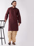 Men's Burgundy Silk Blend Kurta And Gold Dhoti Set