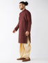 Men's Burgundy And Gold Silk Blend Kurta And Dhoti Set