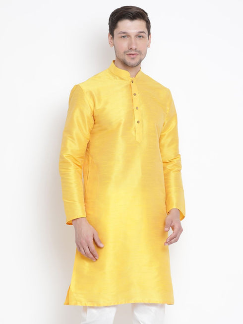 Men's Yellow Cotton Silk Blend Kurta
