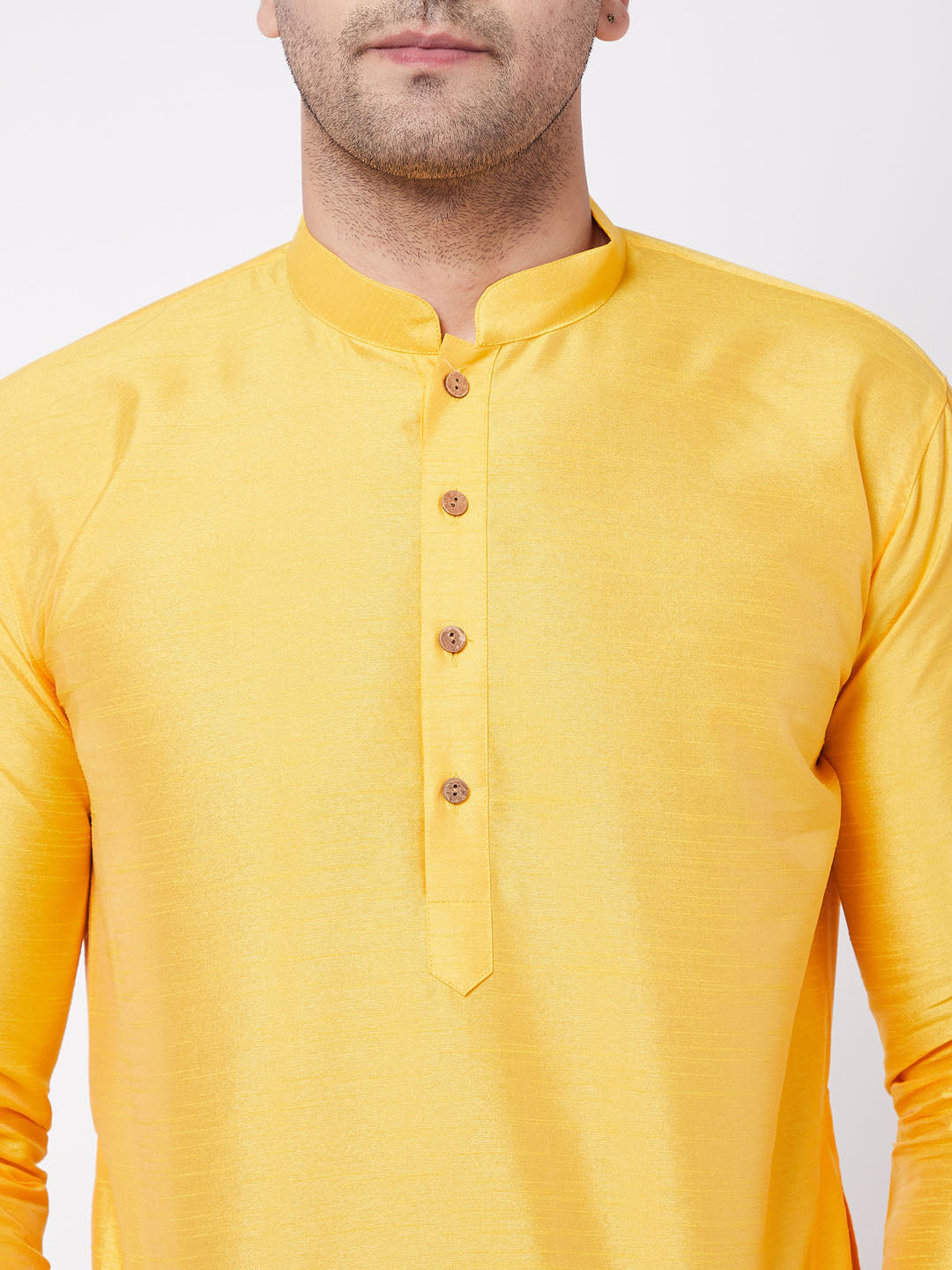 Men's Yellow And Black Silk Blend Kurta And Dhoti Set