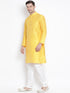Men's Yellow Cotton Silk Blend Kurta and Pyjama Set