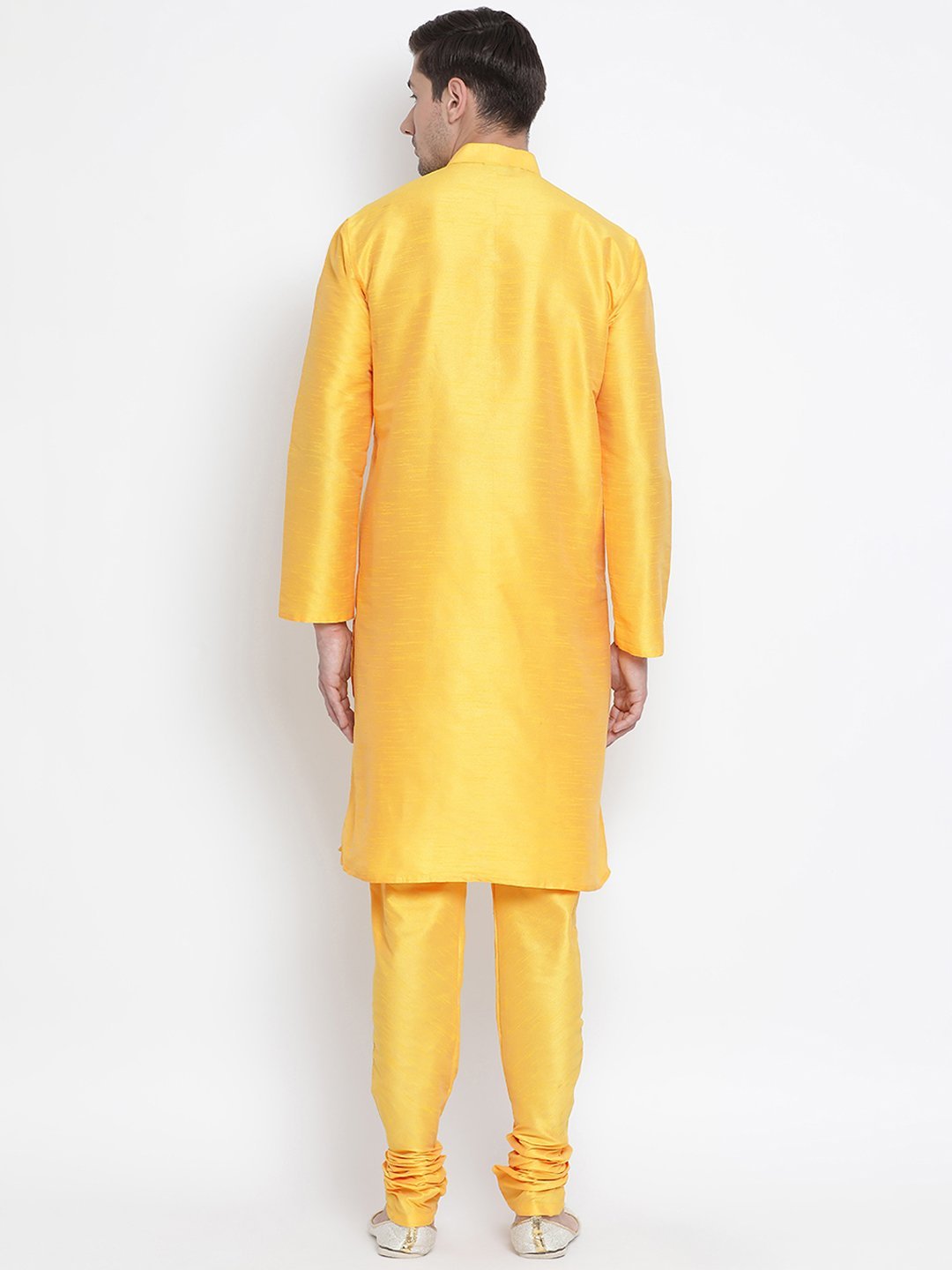 Men's Yellow Cotton Silk Blend Kurta and Pyjama Set