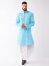 Men's Aqua Blue And White Cotton Blend Kurta And Dhoti Set